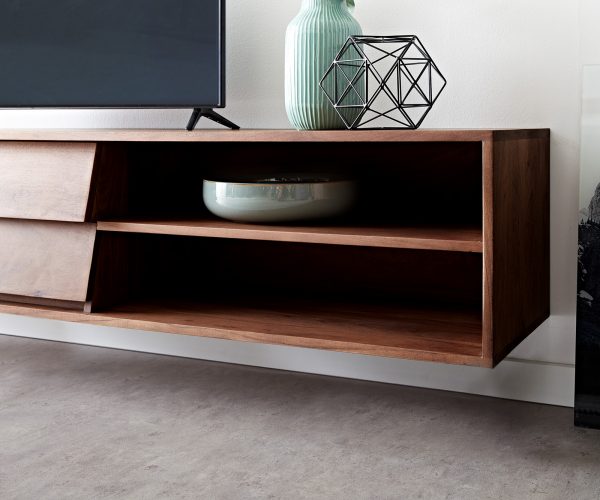 TV stolek Eloi 145x35 cm hnědá akácie 2 šuplíky 2 přihrádky závěsný - Image 6