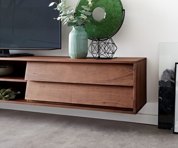 TV stolek Eloi 240x35 cm hnědá akácie 4 šuplíky závěsný - Image 6