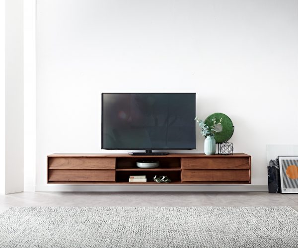 TV stolek Eloi 240x35 cm hnědá akácie 4 šuplíky závěsný - Image 2
