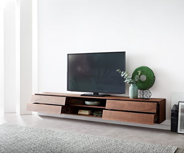 TV stolek Eloi 240x35 cm hnědá akácie 4 šuplíky závěsný - Image 4