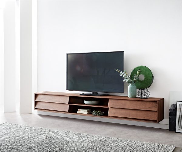 TV stolek Eloi 240x35 cm hnědá akácie 4 šuplíky závěsný