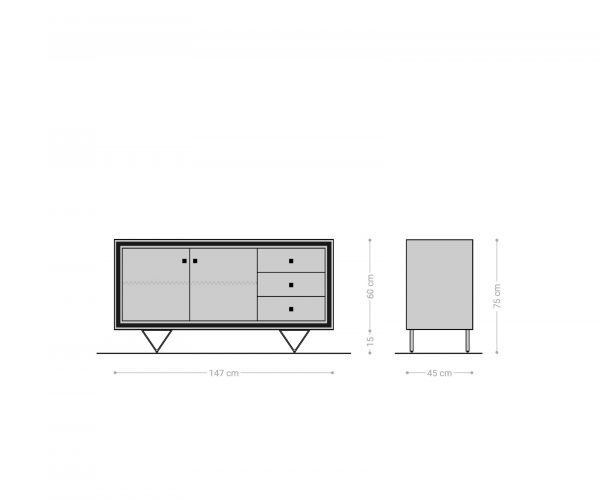 Komoda Stonegrace 150 cm akácie hnědá 3D 2 dvířka 3 zásuvky podnož ve tvaru "V" černá - Image 5