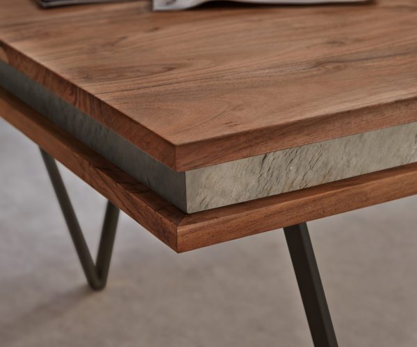 Konferenční stolek Stonegrace 117x60 cm akácie hnědá břidlice podnož ve tvaru "V" černá - Image 2
