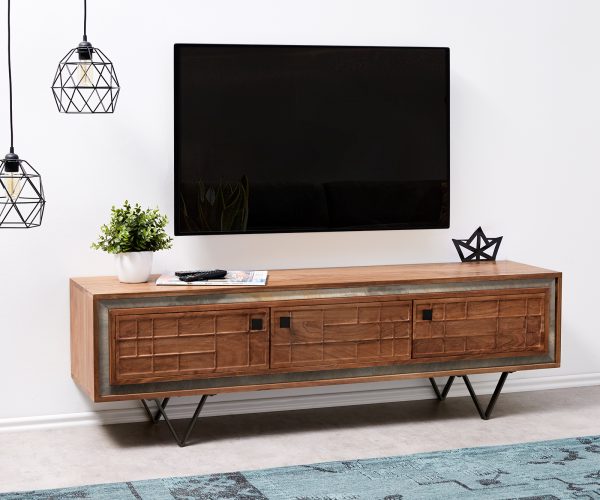 TV stolek Stonegrace 150 cm Akácie tmavá 3D 3 dveře V-Base Černá
