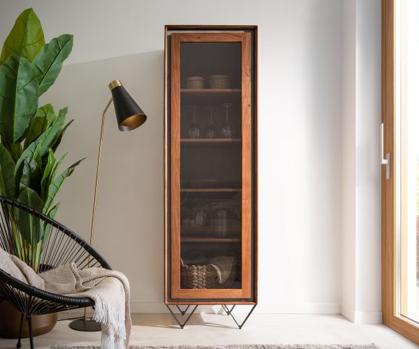 Skříň Stonegrace 60x180 cm hnědá akácie kamenná dýha 1 dvířka podnož "V" černá - Image 2