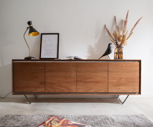 Komoda Stonegrace 200 cm akácie hnědá kamenina 4 dvířka podnož ve tvaru "V" černá - Image 2