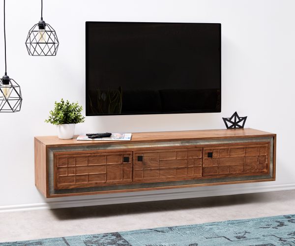 TV stolek Stonegrace 150 cm hnědá akácie 3D 3 dvířka závěsný