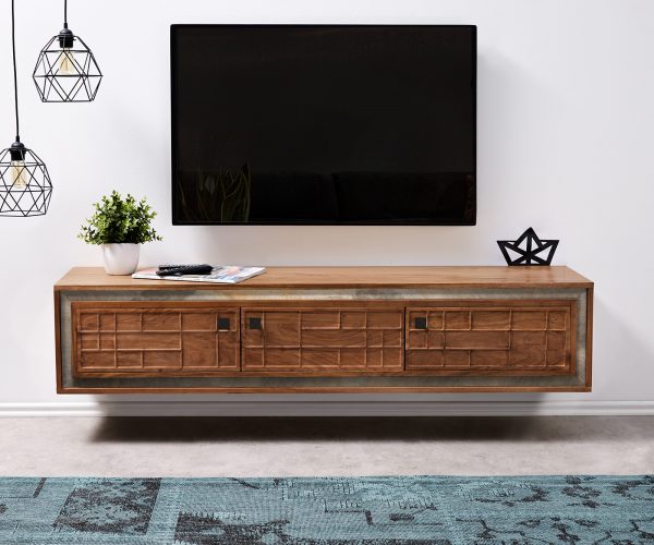 TV stolek Stonegrace 150 cm hnědá akácie 3D 3 dvířka závěsný - Image 2