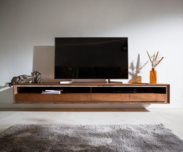 TV stolek Stonegrace 240 cm akácie hnědá kamenina 4 zásuvky 1 přihrádka závěsné - Image 2