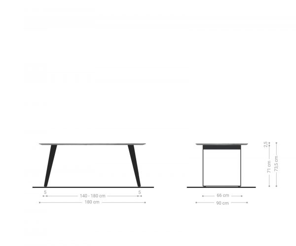 Jídelní stůl Edge zaoblená 180x90 akácie hnědá kovová šikmá podnož švýcarská hrana - Image 6