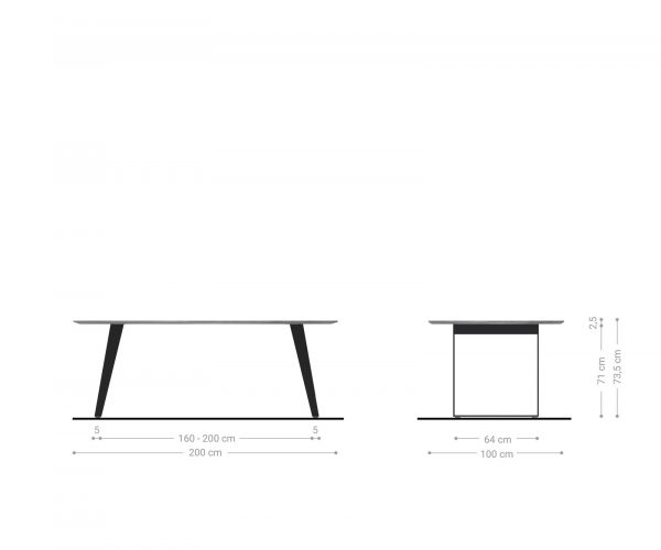 Jídelní stůl Edge zaoblená 200x100 akácie hnědá kovová šikmá podnož švýcarská hrana - Image 6