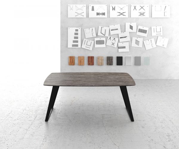 Jídelní stůl Edge zaoblená 180x90 akácie platina kov šikmá podnož švýcarská hrana - Image 2