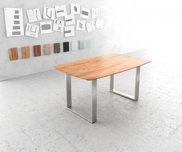 Jídelní stůl Edge zaoblená 160x90 akácie přírodní nerezová ocel úzká švýcarská hrana