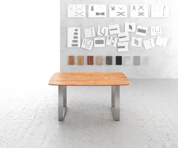 Jídelní stůl Edge zaoblená 160x90 akácie přírodní nerezová ocel úzká švýcarská hrana - Image 2