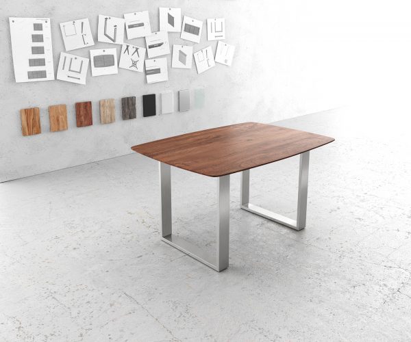 Jídelní stůl Edge zaoblená 140x90 akácie hnědá nerezová ocel úzká švýcarská hrana