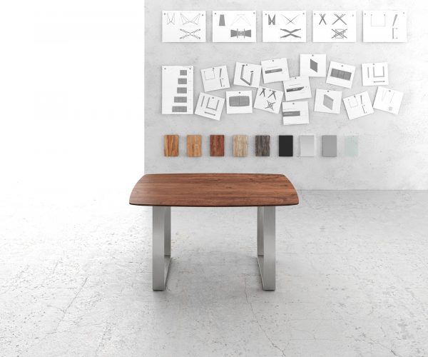 Jídelní stůl Edge zaoblená 140x90 akácie hnědá nerezová ocel úzká švýcarská hrana - Image 2