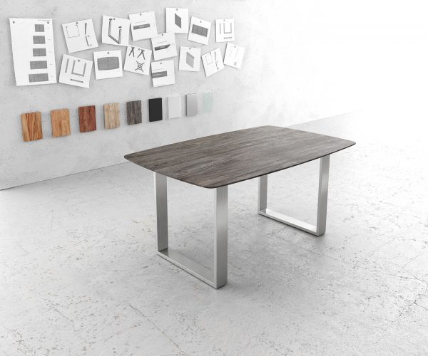 Jídelní stůl Edge zaoblená 160x90 akácie platina nerezová ocel úzká švýcarská hrana