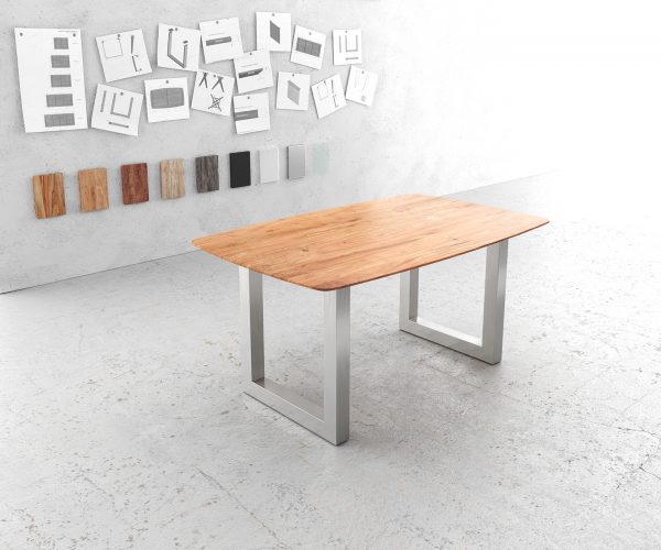 Jídelní stůl Edge zaoblená 160x90 akácie přírodní nerezová ocel široká švýcarská hrana