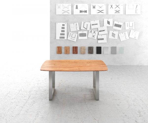 Jídelní stůl Edge zaoblená 160x90 akácie přírodní nerezová ocel široká švýcarská hrana - Image 2