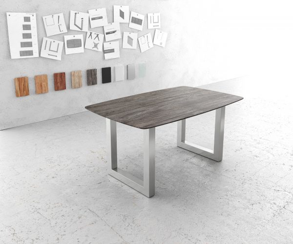 Jídelní stůl Edge zaoblená 160x90 akácie platina nerezová ocel široká švýcarská hrana