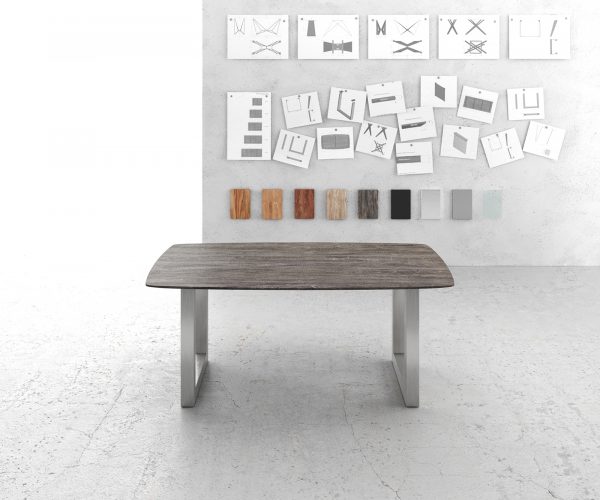 Jídelní stůl Edge zaoblená 180x90 akácie platina nerezová ocel široká podnož švýcarská hrana - Image 2