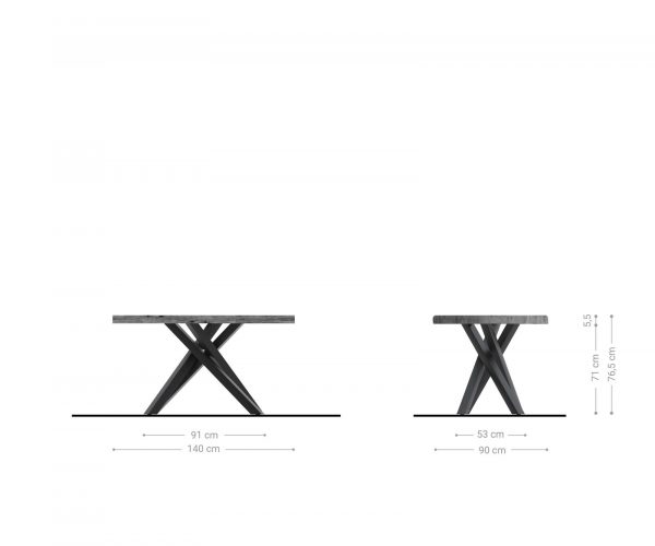 Jídelní stůl Edge 140x90 XL Akácie přírodní Cross Rám Rectangle Nerezová Ocel nepravidelná hrana - Image 6
