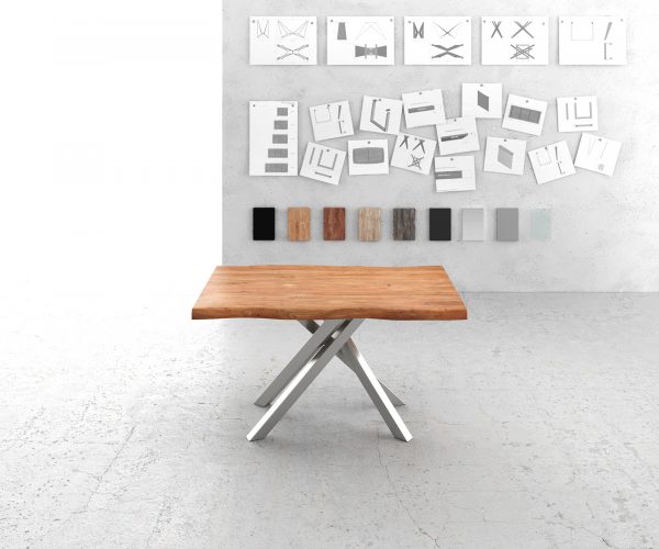 Jídelní stůl Edge 140x90 XL Akácie přírodní Cross Rám Rectangle Nerezová Ocel nepravidelná hrana - Image 2