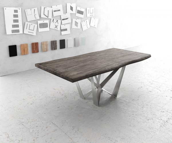 Jídelní stůl Edge 200x100 XL Acacia Platinum Spider Flat Steel Nerezová ocel Live-Edge