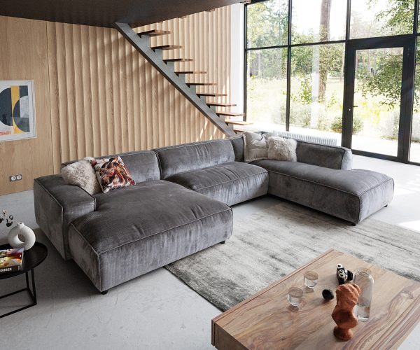 Tenso 380x230 cm Žinylka šedá Dlouhé křeslo pravé Obývací prostor