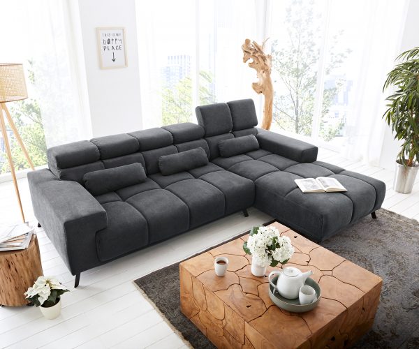 Rohová pohovka Ordino 285x200 mikrovlákno černá pravá elektrická nastavení hloubky sedáku - Image 5