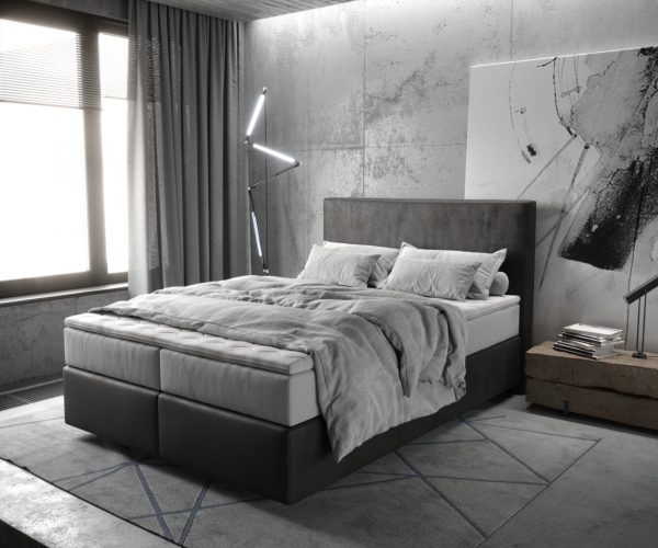 Postel Boxspring Dream-Well 140x200 cm mikrovlákno antracitová vintage s taštičkovou pružinovou matrací a visco topperem