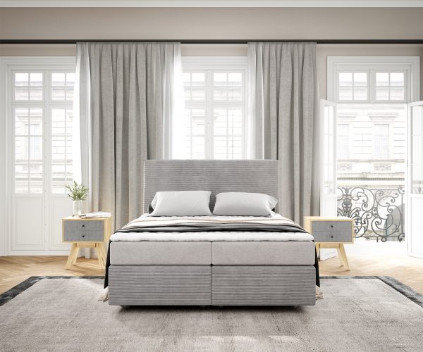 Boxspring postel Dream-Well 140x200 cm manšestr stříbrnošedá s matrací a topperem - Image 2