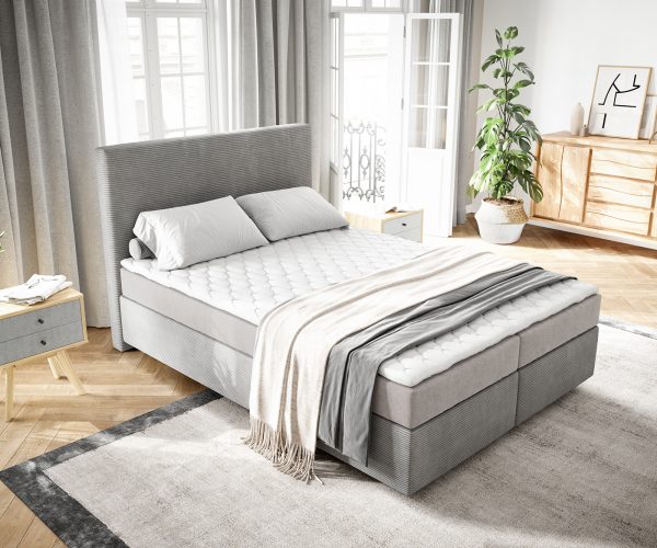Boxspring postel Dream-Well 140x200 cm manšestr stříbrnošedá s matrací a topperem - Image 4