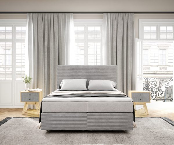 Boxspring postel Dream-Well 140x200 cm manšestr stříbrošedá s taštičkovou pružinovou matrací a visco topperem - Image 2