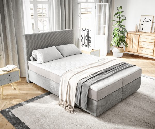 Boxspring postel Dream-Well 140x200 cm manšestr stříbrošedá s taštičkovou pružinovou matrací a visco topperem - Image 4