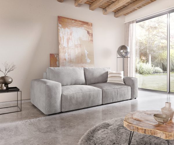 Velká pohovka Lanzo D 250x105 cm manšestr stříbrnošedá