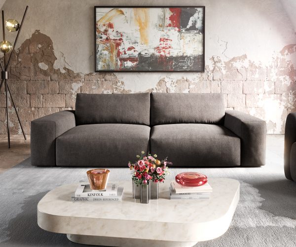 Velká pohovka Lanzo XL 270x125 cm mikrovlákno khaki hnědá - Image 2