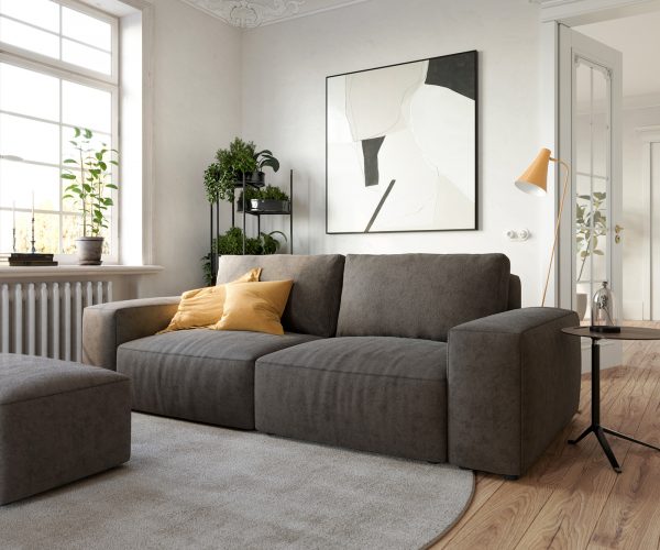 Velká pohovka Lanzo L 250x105 cm mikrovlákno khaki hnědá s podnožkou