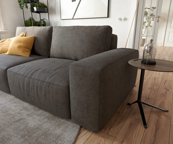 Velká pohovka Lanzo L 250x105 cm mikrovlákno khaki hnědá s podnožkou - Image 4