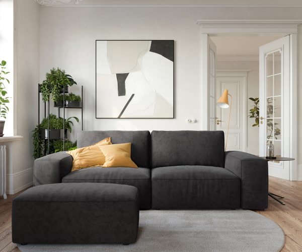 Velká pohovka Lanzo L 250x105 cm mikrovlákno černá s podnožkou - Image 2