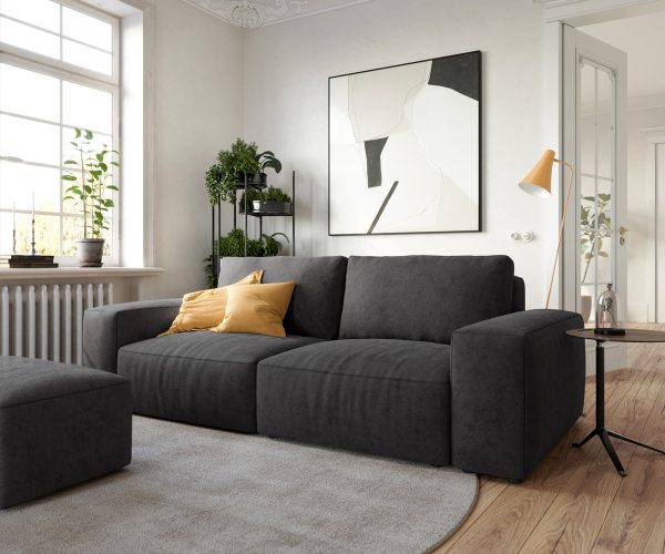 Velká pohovka Lanzo L 250x105 cm mikrovlákno černá s podnožkou