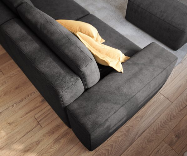 Velká pohovka Lanzo L 250x105 cm mikrovlákno černá s podnožkou - Image 5