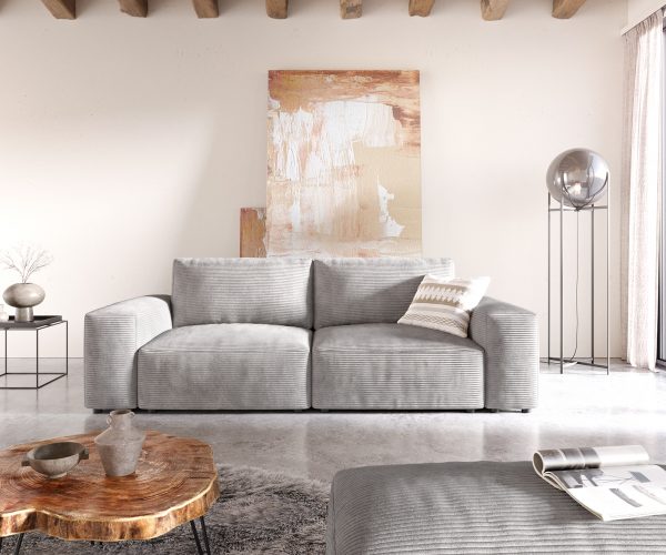 Velká pohovka Lanzo D 250x105 cm manšestr stříbrnošedá s podnožkou - Image 2