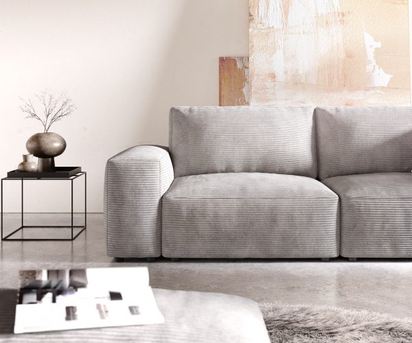 Velká pohovka Lanzo D 250x105 cm manšestr stříbrnošedá s podnožkou - Image 5