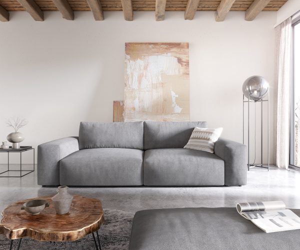 Velká pohovka Lanzo XL 270x125 cm mikrovlákno šedá s podnožkou - Image 2