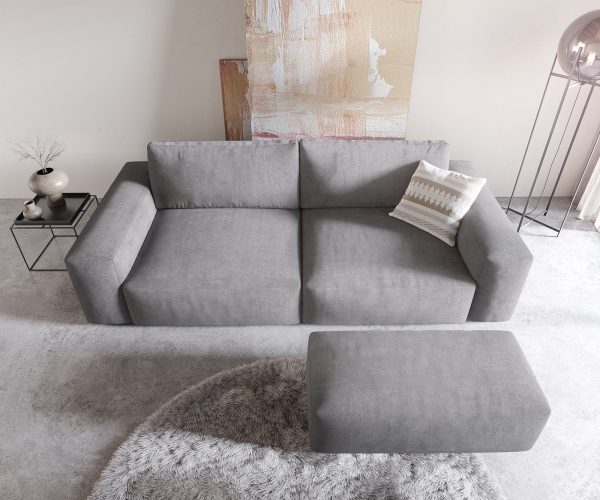 Velká pohovka Lanzo XL 270x125 cm mikrovlákno šedá s podnožkou - Image 4