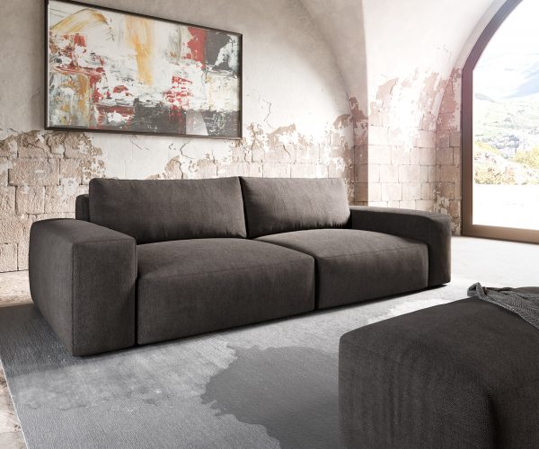 Velká pohovka Lanzo XL 270x125 cm mikrovlákno khaki hnědá s podnožkou