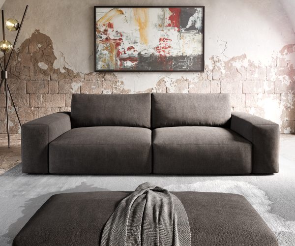 Velká pohovka Lanzo XL 270x125 cm mikrovlákno khaki hnědá s podnožkou - Image 2