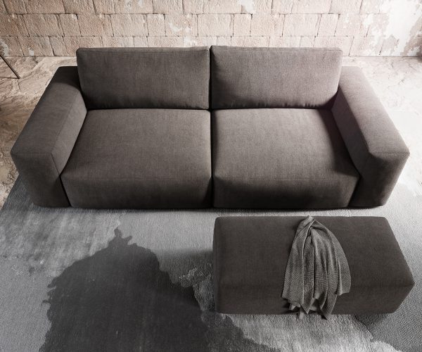 Velká pohovka Lanzo XL 270x125 cm mikrovlákno khaki hnědá s podnožkou - Image 4