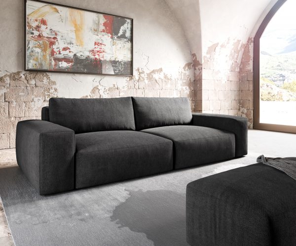 Velká pohovka Lanzo XL 270x125 cm mikrovlákno černá s podnožkou